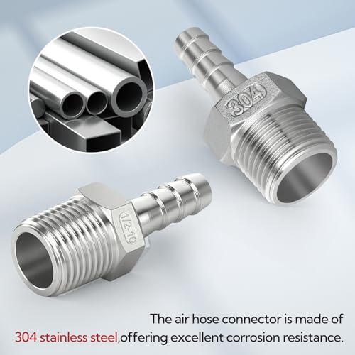 GAGIRA 5PCS 5/8" Barb x 1/2" NPT Male Hose Fittings, 304 Stainless Steel Air Hose Fittings for Compressor by GAGIRA - Used condition - Image 2