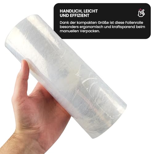 Netuno 1 Rolle transparente Handstretchfolie Film 25 cm 190m 1kg kleine Stretchfolienrolle zum Einwickeln PE Verpackungsfolie schmale Wickelfolie Packfolie reißfest durchsichtig Stretch Film