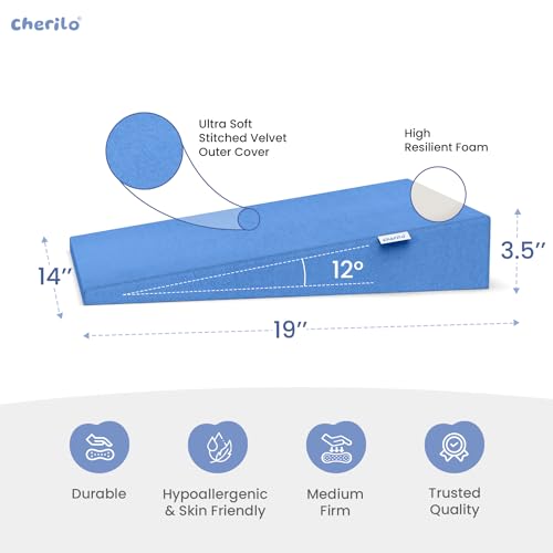 Image of Cherilo Standard Elevated Wedge Pillow for Baby Crib & Mattress, Helps to Elevate Baby for Acid Reflux, Colic, GERD, Heat Burn & Vomiting | 14 inch x 19 inch x 3.5 inch | - with Removable Velvet Cover - Sky Blue