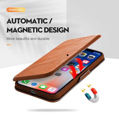 Image of Premium Vegan Leather Phone Cover with Card Slot - Slim, Durable, Privacy Protection, Kickstand Function, Elegant Flip Wallet Cases Compatible for Oppo F29 Pro 5G (Brown)