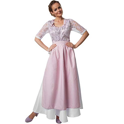 dressforfun 900586 Maxi-Dirndl, Tailliertes, langes Dirndl in Zartrosa und Silber, edle Schnürung - Diverse Größen - (S)