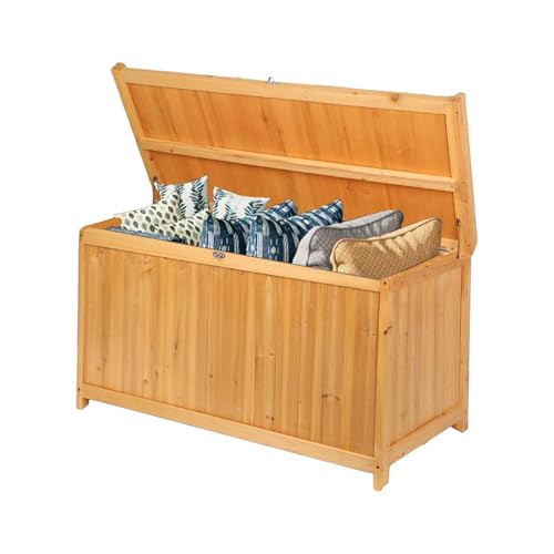 ZEUKMXOO 65 Gallon Outdoor Solid Wood Deck Box, Fir wood storage box Deck Box with Sealed Hinged Lid, Furniture Storage Cabine Patio Tool, Backyard Tool, Garden Tool, Pool Equipment, Camping Gear