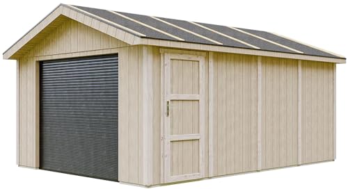Garaje 17 m²- L378xL530 cm - Garaje para Autos, Motos, Bicicletas, máquinas de jardinería - Construcción con Paneles LP Smartside - Cobertizo de jardín Timbela M991B