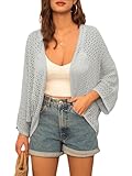 GRACE KARIN Open Front 3/4 Sleeve Batwing Cardigan for Women Lightweight Crochet Summer Cardigan Hollow-Out XL