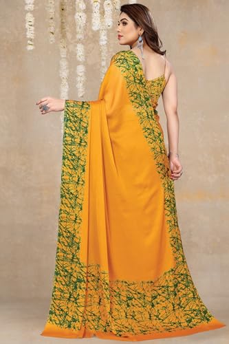 Image of MIRCHI FASHION Women Saree Abstract Print Chiffon | Breathable Lightweight Casual Sari for Regular Use and Office with Unstitched Blouse (Available in 25 Colors)