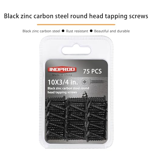 #10 x 3/4" Tornillo para madera negro, cabeza redonda tipo Pan, acero al carbono con recubrimiento negro zinc, juego de 75 piezas miniatura 6