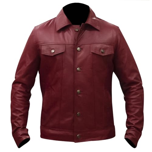 Image of Men's Genuine Leather Trucker Jacket Vintage Motorcycle Black Western Biker Slim Fit Trucker Jacket