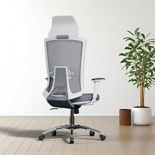 Image of FUGO FG410 High-Back Ergonomic Office Chair-Executive Computer Chair with Adjustable Headrest, Armrests, Lumbar Support, Breathable Mesh, 360 Swivel, Recline Function, and Heavy-Duty Base (White)