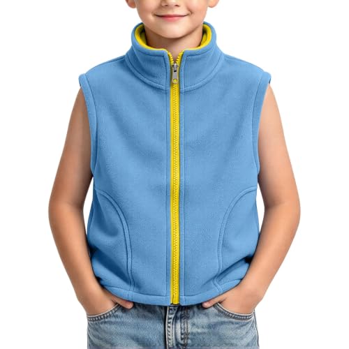 Kids Boys Girls Fleece Vest Toddler Sleeveless Zip-Up Jacket Blue 5-6T | Soft Sherpa, Color Block, Full Zip, Stand Collar Outwear, Lightweight Mid-Layer for Fall Winter, School Outdoor Daily Wear - image 3
