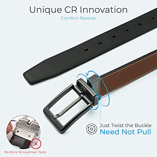 Image of Chaoren Leather Ratchet Belt 2 Pack Dress with Click Sliding Buckle 1 3 /8 inch in Gift Set Box - Adjustable Trim to Fit