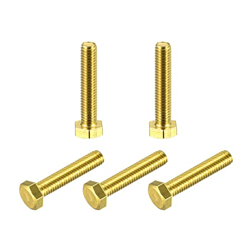 Image of uxcell Brass Hex Bolts, M6x30mm 5pcs Fully Thread Grade 4.8 Solid Brass Hexagon Head Bolt Machine Screws for Machinery