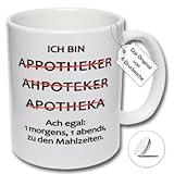 Lustige Kaffeetasse mit Deckel, Ich bin Appotheker ... Ach egal: 1 morgens, 1 abends, zu den Mahlzeiten. Tasse für Apotheker (B: Weiße Tasse inkl. weißem Tassendeckel)