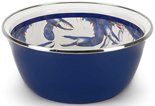 Golden Rabbit Enamelware - Blue Crab Pattern - 3 Cup Salad Bowl