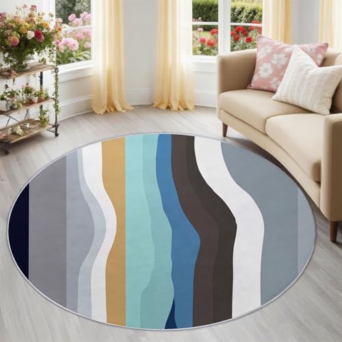 Alfombra redonda de 100 cm moderna con líneas abstractas de pelo bajo para dormitorio 2