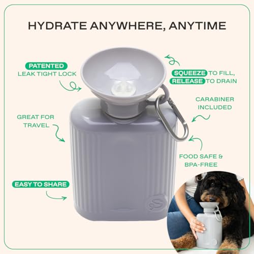 Image of Springer Dog Water Bottle | Large Capacity Drinking Feeder Dispenser for Dogs & Puppies | As Seen on Shark Tank | Leak-Proof Bowl | BPA-Free | Outdoor Walking, Hiking & Camping | 44oz Gray