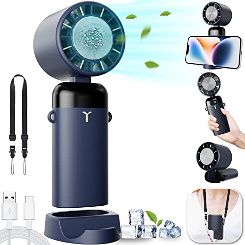 Portable Handheld Fan 2023 with Fast Semiconductor Cooler Tech - Mini Personal Hand Fan Rechargeable 3600mah Battery, with Phone Stand, Neck Hanging Rope, Power Display 3 Speed for Travel Desk Office