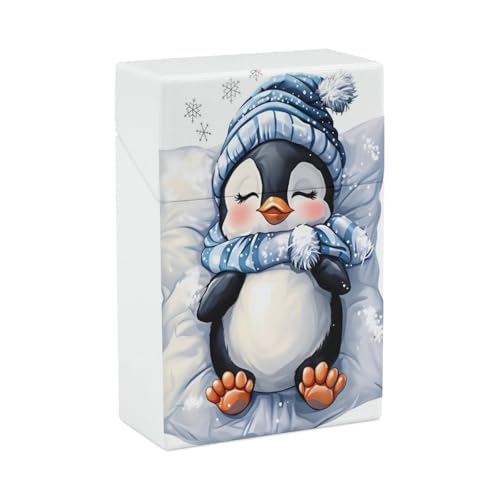 NTYFUR Penguins and Snowflakes Cigarette Case, Slim Portable Plastic Cigarette