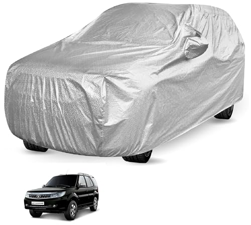 Image of Auto Hub Car Cover Compatible with Tata Safari Storme with Mirror Pocket and Soft Cotton Lining,Waterproof Safari Car Cover, Metallic Silver