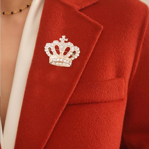 Image of YUNXI King Queen Royal Crown Brooch For Women Men Fashion Gold Silver Rhinestones Crystal Brooches Pin Wedding Party Banquet Birthday