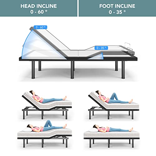 Furgle Adjustable Bed Frame Split King, Adjustable Bed Base For Stress Management, Zero Gravity Base, Head And Foot Incline With 3-Speed Massage, Anti-Snore, Memory Pre-Sets. #TOP4