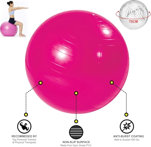 ONEX Pregnancy Ball, exercise ball, yoga ball, birthing ball, birthing ball, Pilate Balance Balls with Pump, Anti-Slip & Anti-Burst,Fitness, Physical Therapy, Gym Office and Home Exercise (PINK) - Image 3