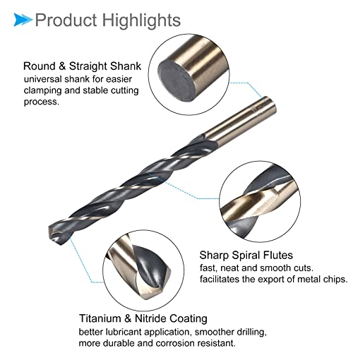 CoCud Drehbohrer 11.5mm Schneidekante Titan und Nitrid Beschichtet Hochleistungsstahl 4341 Runde Schaft - (Verwendung: für Edelstahl Bohrgerät) 1Stk