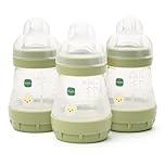 MAM Easy Start Anti-Colic Baby Bottles | 3 Pack (3 x 160ml) | Self-Sterilising Baby Milk Bottle | Slow Flow MAM Teats Size 1 | Newborn Essentials | Green (Various Designs)