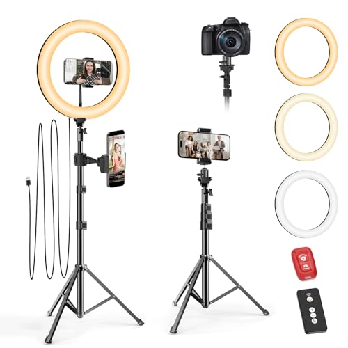 EMART 10 Ring Light with 55 Extendable Tripod Stands and Phone Holder Dimmable LED Circle Round Light for Selfie Camera Photography/Makeup/YouTube Video/Vlogging/Live Streaming