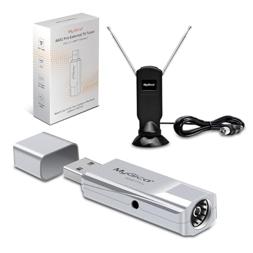 Mygica A681 Pro External TV Tuner, Digital HDTV USB Stick Dongle, ATSC 1.0 and QAM TV Format, Compatible with MacBook and Windows PC - Silver