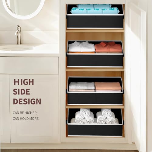 Image of Homsorout Storage Bins for Shelves - Large Trapezoid Closet Shelf Organizer, Fabric Organization Bins with Handles, Storage Baskets for Clothes, Towel, Blanket, 6 Pack, Black