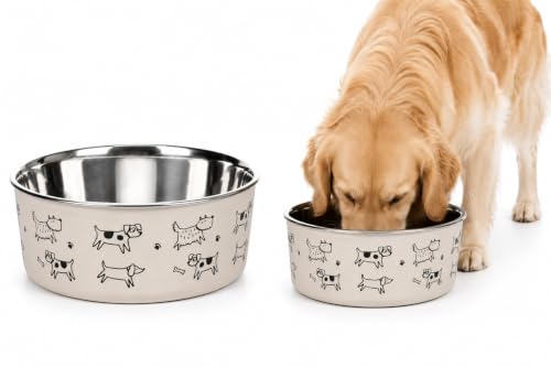 ciotola per cani - grande ciotola Jappie beige in inox - antiscivolo e lavabile - 1,7L