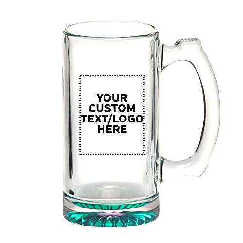 50 Libbey Beer Mugs Set, 12 oz. - Customizable Text, Logo - Groomsmen Glassware - Green