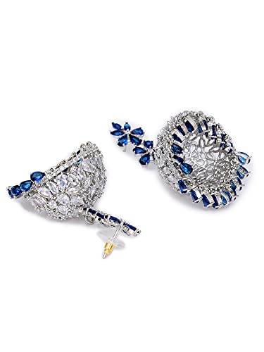 Image of Karatcart Women Silver Plated Blue American Diamond Studded Jhumki Earrings