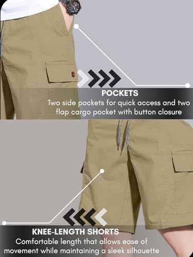 Image of GRECIILOOKS Bermuda Cotton Shorts for Men - Relaxed Fit Casual Summer Shorts | Knee Length Chino Style with Pockets