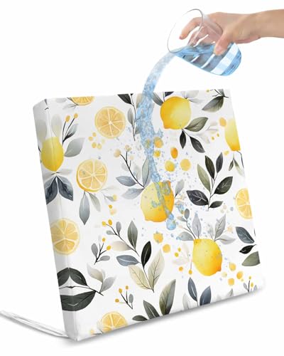 2 Pack Summer Lemon Waterproof Cushion Covers with Ties, Outdoor Patio Chaise Lounge Chair Seat Cushion Slip Covers Replacement(Only Cover) Watercolor Fruit Grey Leaf 22