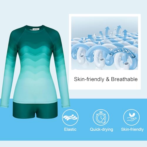 JASAMBAC Womens Rash Guard UV UPF 50+ Long Sleeve Surfing Two Piece Swimsuits with Built in Bra4