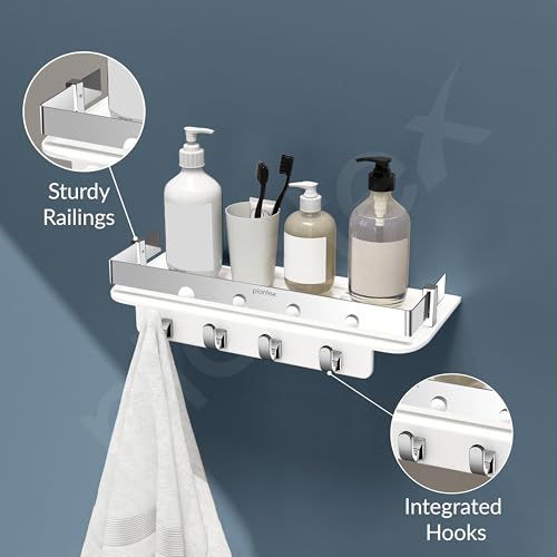 Plantex Multipurpose Acrylic Key Holder for Living Room/Wall Mount Storage Shelf with Silver Railings/Bathroom Accessories for Home Decor (12x4 inches, White)