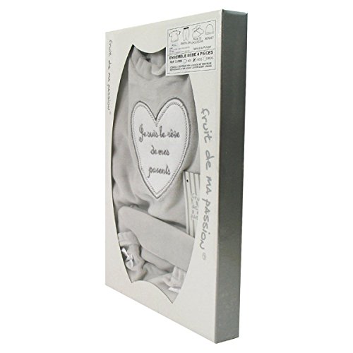 Coffret Ensemble bébé 4 pièces 0 à 3 Mois gris - Je suis le rêve de mes parents