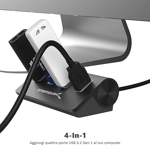 Hub USB 3.2 Gen 1, Ciabatta multipresa USB, Sdoppiatore USB, 4 Porte, per iMac, MacBook, MacBook PRO, MacBook Air, Mac Mini o qualsiasi PC, (Cavo da 76cm) Nero (HB-MC3B) - Hub USB - Immagine 2