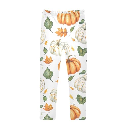 Autumn Harvest Pumpkin Leaf Girls Leggings Soft Stretch Workout Yoga Dance Pants for Kids Casual Tights