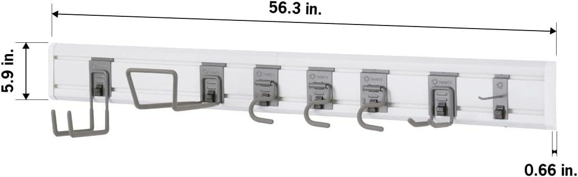 TRINITY 9-Piece Heavy Duty Wall Track Storage System, Wall Mount Utility Rack Organization Kit for Garage, Shed, Pantry, Garden Tools, with 2 PVC 28" Panels & 7 Hooks, Up To 150 Lbs Per Panel, White