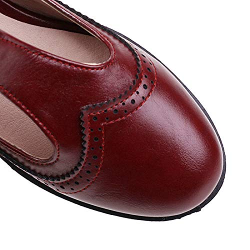 VOKLIN Women's Vintage T-Strap Mary Jane Pumps Round Toe Platform Chunky Low Heel Brogues Oxford Dress Shoes3
