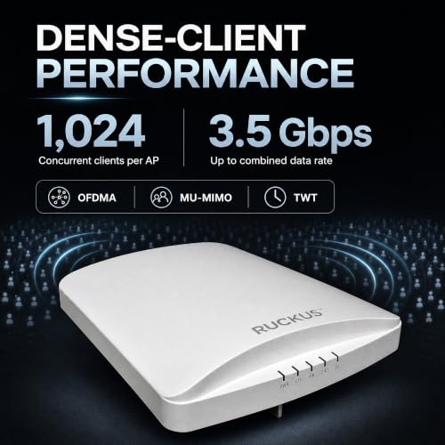 Image of Ruckus R750 9U1-R750-US00 WiFi 6 Indoor Access Point, Dual Band 2.4 /5GHz, 4x4:4 MU-MIMO, 2.5GbE+1GbE, USB, TAA Compliant Enterprise Ceiling AP, Cloud Care Pre-Configured Bundle Eligible