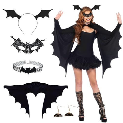 WJMY 6 STK fledermauskostüm frau, halloween kostüm damen, faschingskostüme, karneval kostüm, Fledermausflügel und andere Accessoires, sexy,...
