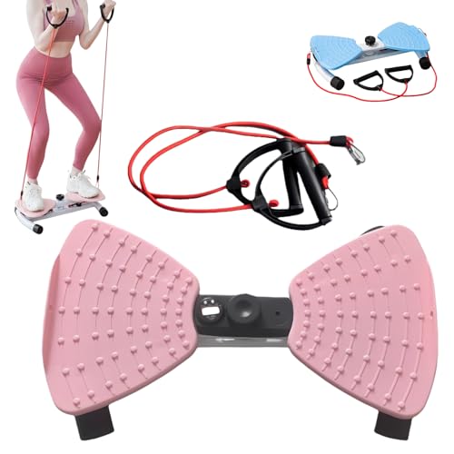 【新昇級版モデル 】ツイストボード 静音 ダイエット器具 スタンディング ツイスター お腹周り 室内運動器具 耐荷重300ポンド 引き紐とカウンター付き 腹筋エクササイズ フットマッサージ 減量用 ホームジム用品 男女兼用 (カウンター,ピンク)