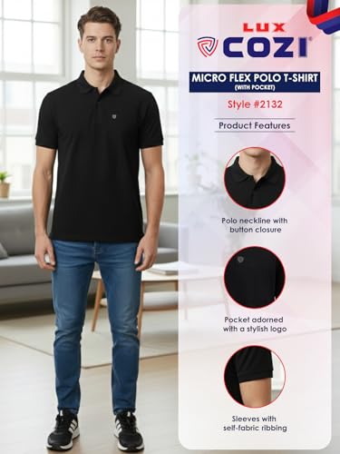 Image of Lux Cozi Men's Cotton Blend Polo T-Shirt with Chest Pocket | Collar T-Shirts for Men | Half Sleeves | Plain - Regular Fit (Pack of 2)
