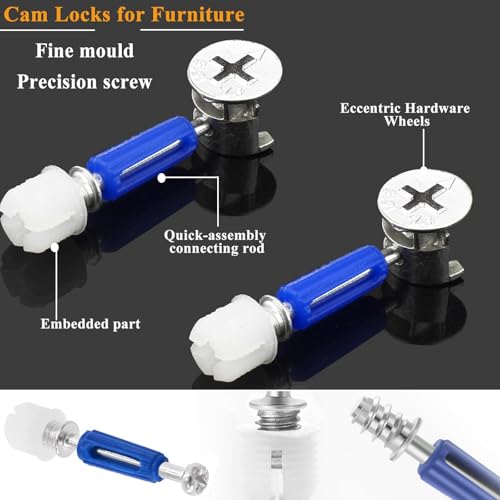 Image of 120PCS Cam Locks for Furniture,3-in-1 Eccentric Hardware Wheels,Furniture Fasteners & Connectors with Multi-Size Nuts,Bolts and Wood Dowel Pins-Assortment Kit for Furniture Assembly /Repair