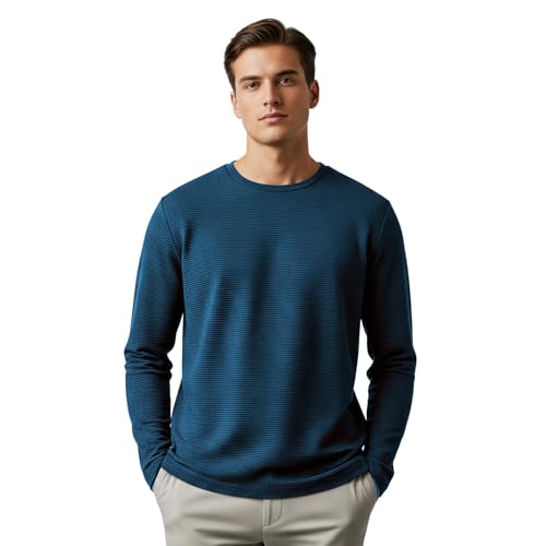 Image of Nobero Ottoman Texture Full Sleeve T-Shirt for Men | 240 GSM Regular fit Tshirt for Men | Casual Wear