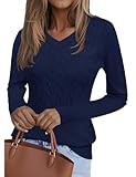 Kistore Damen Pullover Herbst Lange Ärmel Strickpullover V-Ausschnitt Pullover Sweater Mode Clothes Dunkelblau Herbstmode 2025 M