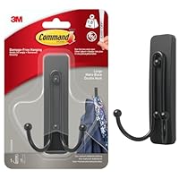 Command Large Matte Black Double Hook, Indoor use - 1 Metal Large Hook and 1 Adhesive Strip - Hang Jackets, Purses, Handbags, Hats, Scarves, Dog leads - Damage Free Hanging